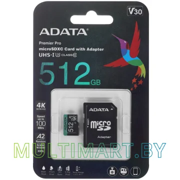 Карта памяти ADATA Premier Pro microSDXC 512GB с адаптером (AUSDX512GUI3V30SA2-RA1)